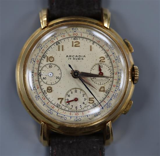 A gentlemans 18k gold Arcadia wrist chronograph